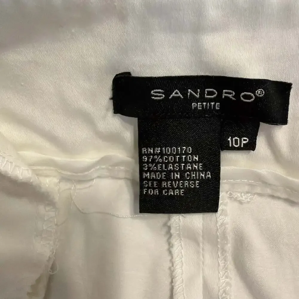 Sandro 10P White Stretch Twill Cropped  Cuffed WideLeg34/27Coastal Cottage Core